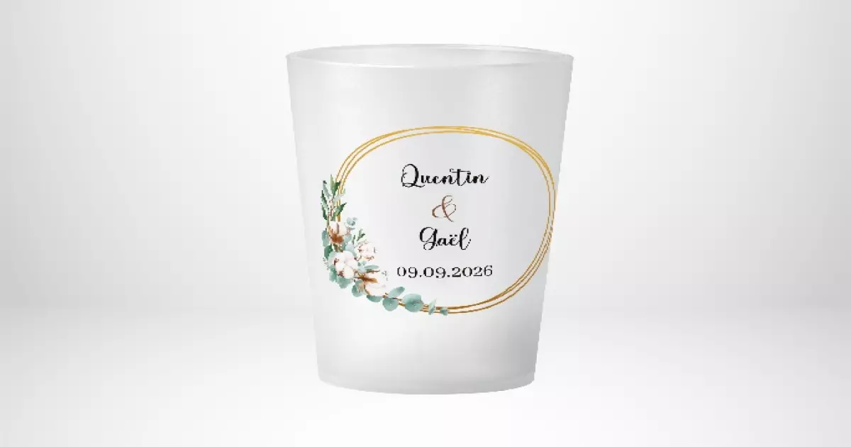 Gobelet mariage eucalyptus coton or | Le Gobelet Français