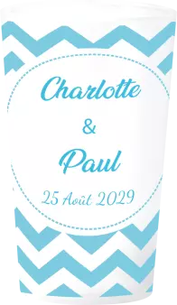 gobelet Mariage Motif Chevrons Bleu