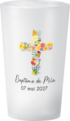 gobelet Bapteme Photo croix fleurs
