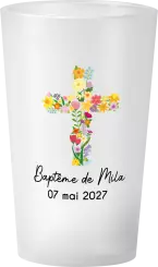 gobelet Bapteme Photo Croix Fleurs