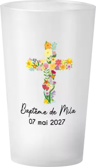 gobelet Bapteme Photo Croix Fleurs