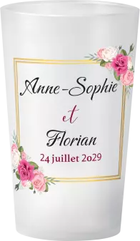 gobelet Mariage Cadre Or Roses
